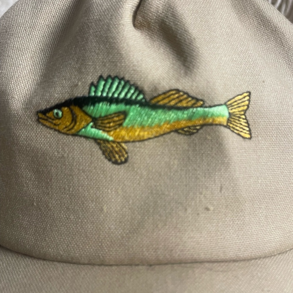 Vintage Walleye Fishing Hat Khaki Embroidered Fish Cap - Picture 2 of 7